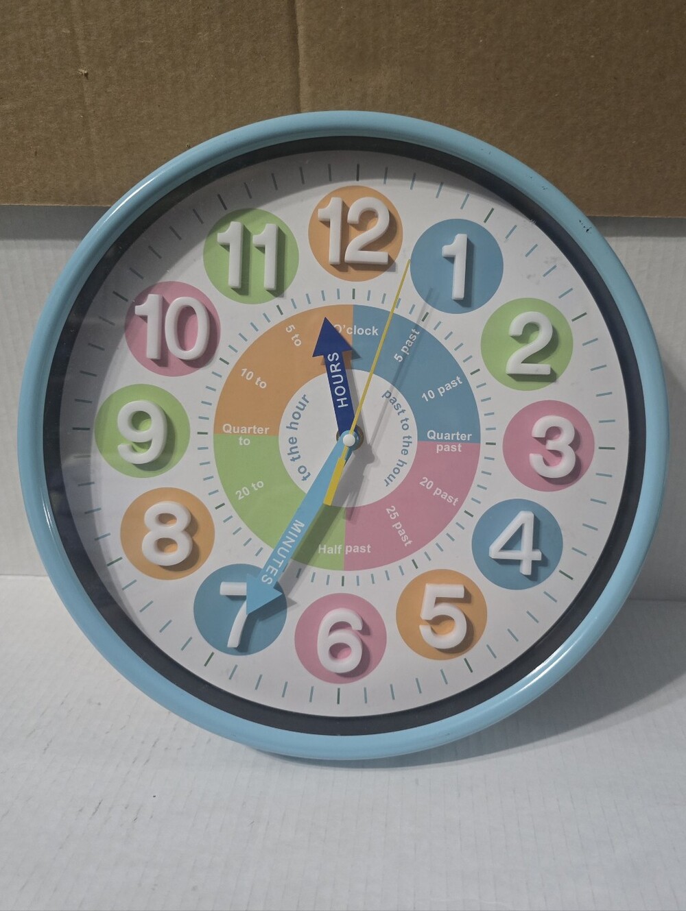 Pastel Colors 12" Plastic Wall Clock Whimsical Raised Numbers Instructional